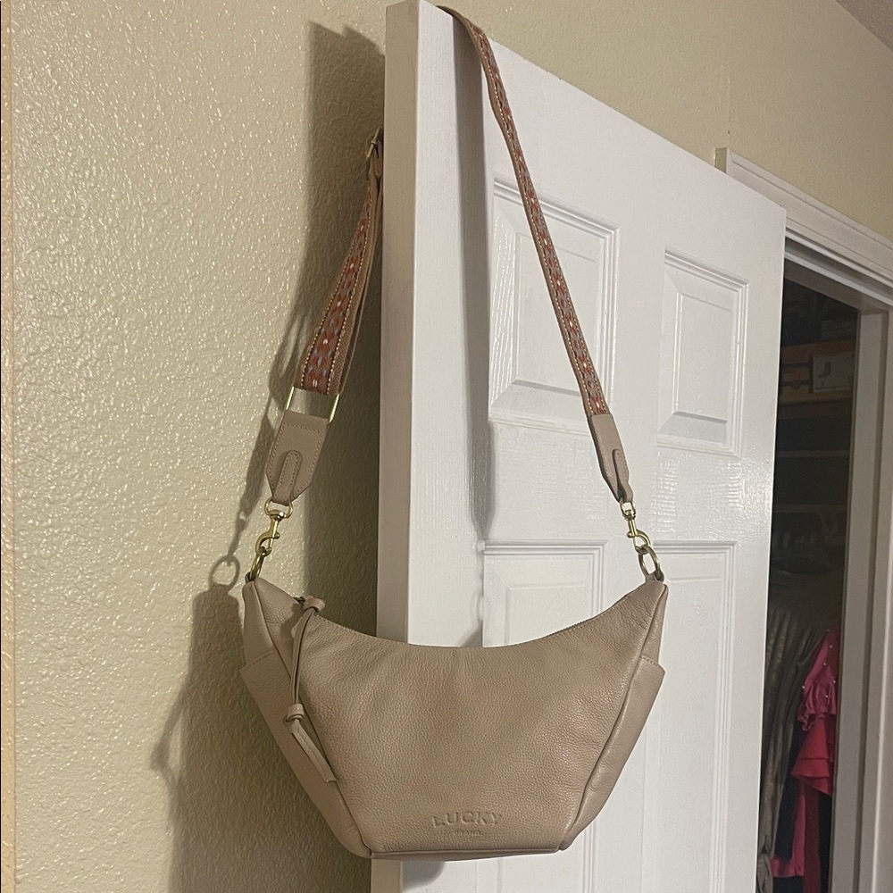 Lucky Brand Beige Leather Shoulder Crossbody Bag